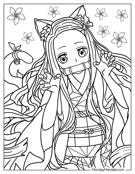 nezuko colouring pages|nezuko drawing printable.